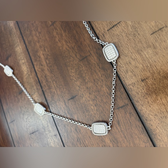 Pave Rectangular Silver Tone Chain Necklace - Picture 2 of 3